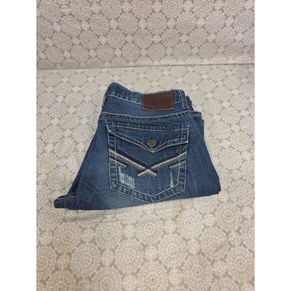 TK Axel Walcott Vintage Bootcut Flap Pocket Blue Jeans 32"x34" Fray Thick Thread - Picture 1 of 12